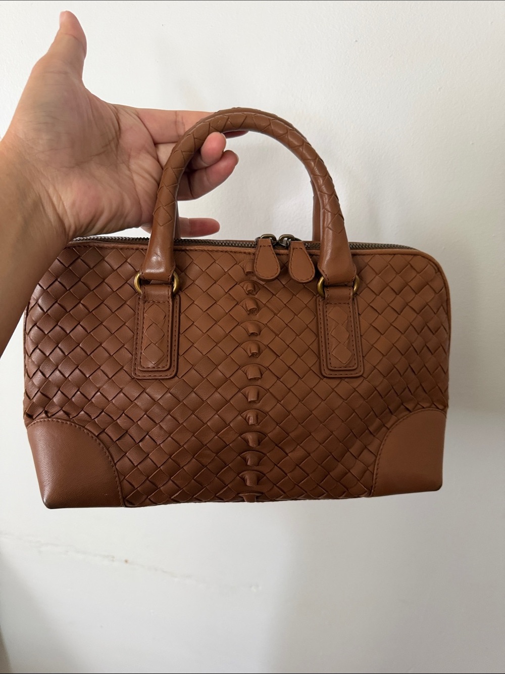 Bottega Veneta Intrecciato Leather Satchel - Cognac Brown